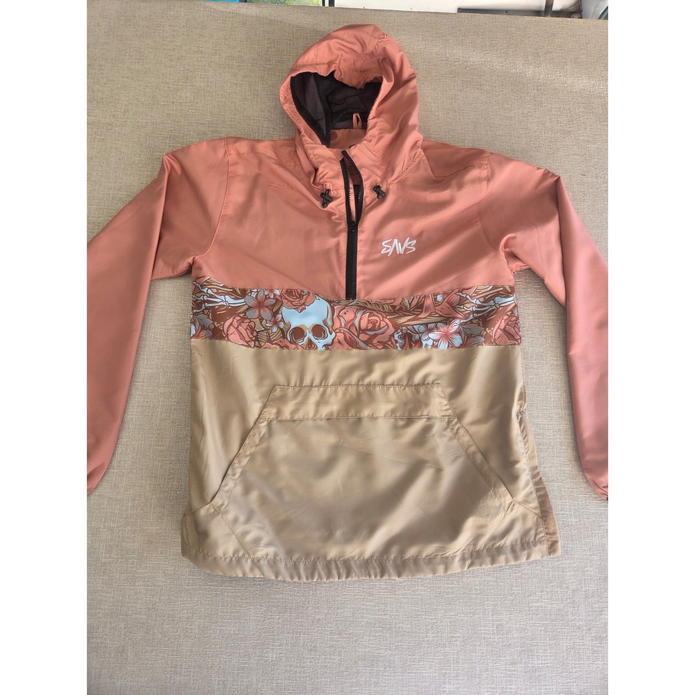 SAVS Brand Hooded Windbreaker Jacket Small Floral Skull Colorblock Pullover